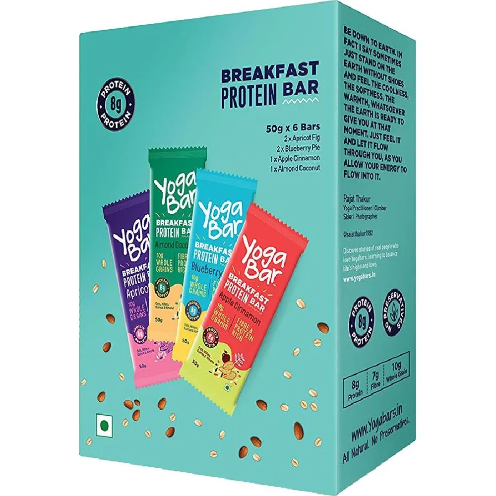 Yoga Bar Breakfast Protein Bars - Assorted, Healthy Snack, Rich In Protein & Fibre, 50 g (Pack of 6)-1.webp
